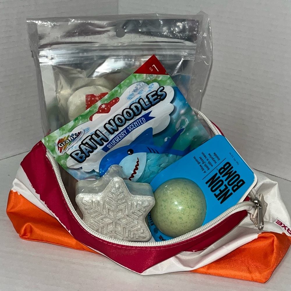 Zipperedโ Bag with Bath Bombs And Shower Fizzers